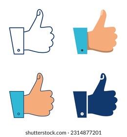 Hand with thumb up icon set in flat and line style Like, confirm symbol. Vector illustration.