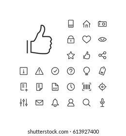 Hand thumb up icon in set on the white background. Universal linear icons to use in web and mobile app.