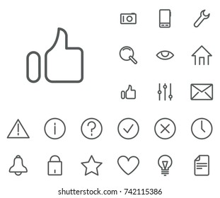 
Hand thumb icon in set on the white background. Universal linear icons to use in web and mobile app.