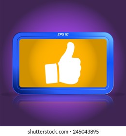 Hand with thumb up icon. Specular reflection. Made vector illustration