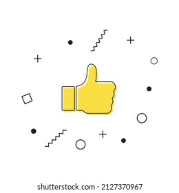 Vector de icono de mano arriba. Icono de símbolo amarillo con formas geométricas sobre fondo blanco. Icono de medios sociales. Vector