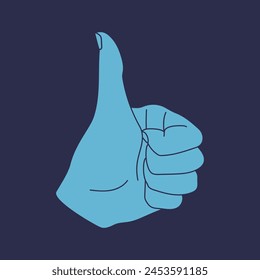 Hand with thumb up isolated on a blue background. Approve and like symbol. Vector illustration