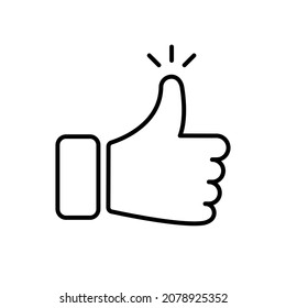 Hand Thumb Up Line Icon. Gesture Finger Up Symbol Outline Pictogram. Like, Good, Okay, Cool, Nice Button Icon. Social Media Sign. Editable Stroke. Isolated Vector Illustration.