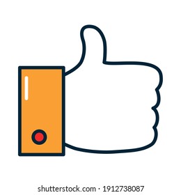 hand with thumb up over white background, line and fill style, vector illustration