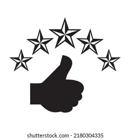 con el icono de clasificación de pulgar y estrella.
Diseño de señalización a la mano y a la estrella. Ilustración del dedo. Buen movimiento, bien, bien. Botones de medios sociales. Rango