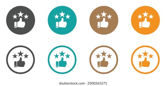 Hand with thumb up and stars rating vector icons collection