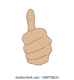 Hand thumb up. arm says yes. Hand drawn sketch. isolated on white background.	
