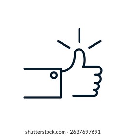 Hand, thumb up. Like concept. Vector linear icon isolated on white background.