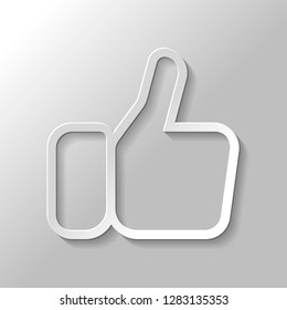 Hand with thumb up, like. Linear outline icon. Paper style with shadow on gray background