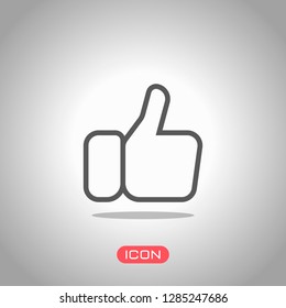 Hand with thumb up, like. Linear outline icon. Icon under spotlight. Gray background
