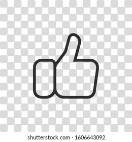Hand with thumb up, like. Linear outline icon. Black symbol on transparency grid