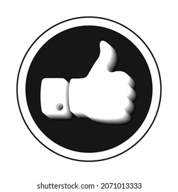 Hand thumb up, like with shadow, gray round sign for design on white background, vector illustration