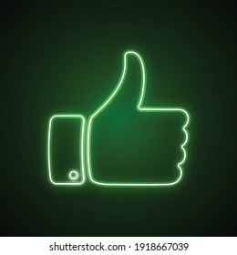 Hand With Thumb Up. Neon Like Vector Icon 