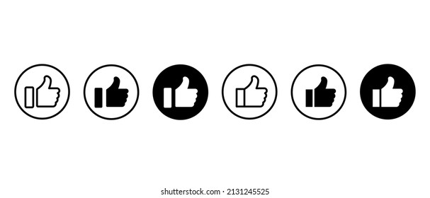 Hand Thumb up, vector icons set. Ok, like, social media concept. Thumbs up gesture in сircle