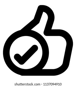 A hand with thumbs and circle with tick mark as whole denoting icon for approval gesture 