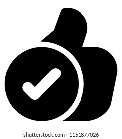 
A hand with thumbs and circle with tick mark as whole denoting icon for approval gesture 
