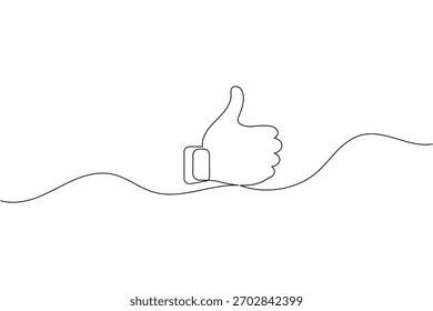 Mano pulgares hacia arriba línea continua de dibujo como estilo de contorno minimalista mano