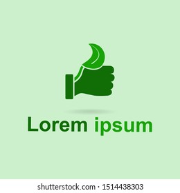 Hand thumbs up creative logo design.  Ecology and bio concept. Suitable for nature sign, spring time, for spa, health care, beauty, organic food or alternative medicine center. Think green. Eps 10