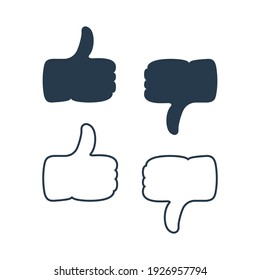 Mano con Thumbs Up y Mano con Thumbs Down Icon con relleno y estilo de línea. Símbolo "Me gusta" y "No me gusta". Elemento de plantilla de diseño de icono de vector plano.