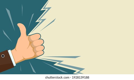 Hand mit Daumen nach oben Geste. Vorlage für Text. Vektorgrafik