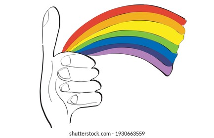 Hand thumbs up rainbow drawing