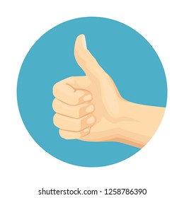 Hand thumbs up sign. Hand gesture. Like concept. Vector illustration. Vector illustration in flat style. Icon. Banner.
