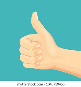 Hand thumbs up sign. Hand gesture. Modern flat design graphic element. Like concept. Vector illustration.