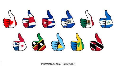 hand thumb-up sign with flag of some north america countries