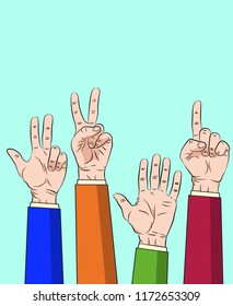 Hand thump up show number one to five vector design. illustration on blue background