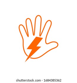 Hand with thunder sign and logo design