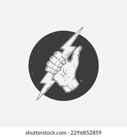 hand and thunder vintage vector illustration