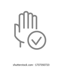 Icono de línea de marca de verificación de marca de graduación. Higiene, símbolo de protección humana