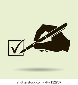 hand and tick vector icon