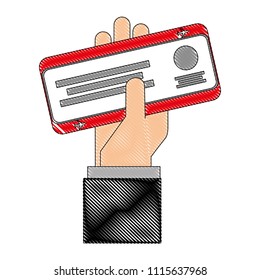 hand with ticket flight isolated icon