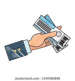 hand with tickets flight