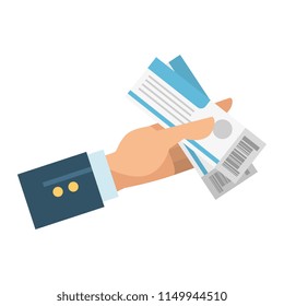 hand with tickets flight