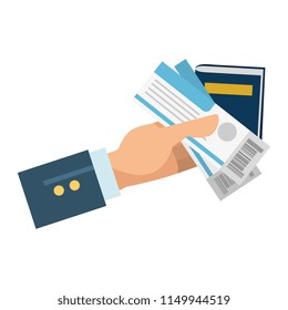 hand with tickets flight