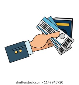 hand with tickets flight