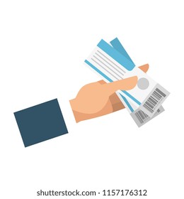 hand with tickets flight