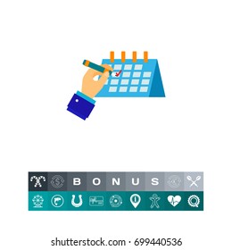 Hand ticking off schedule vector icon