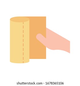 Mano con el diseño de ícono de estilo plano tisular atención médica higiene asistencia de emergencia clínica y tema del paciente Ilustración vectorial