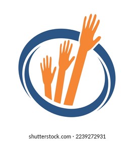 Hand Up Together Logo, Vektorsymbol - Unterschrift auf weißem Hintergrund einzeln
