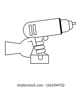 Hand with tool black and white