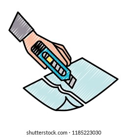 hand with the tool cutting a paper