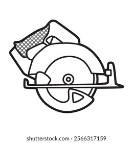 hand tool icon, power tool, circular saw, black and white