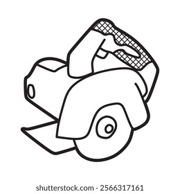 hand tool icon, power tools, circular saw side view, black and white