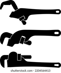 Hand Tool Icon Set. Pipe Wrench. Silhouette Vector