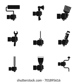 Hand tool icon set. Simple set of 9 hand tool vector icons for web isolated on white background