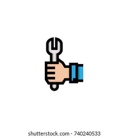 Hand With Tool Icon. hand with wrench icon . hand tool icon . repairs , setting 