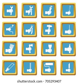 Hand tool icons set in azur color isolated vector illustration for web and any design